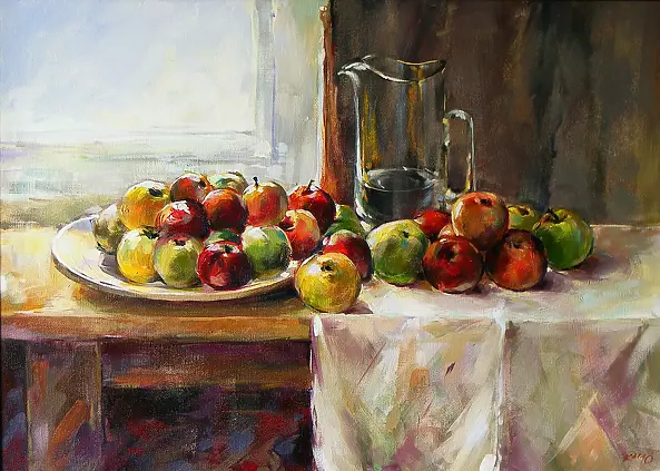 Piotr Kolano - Still life with apples and jug