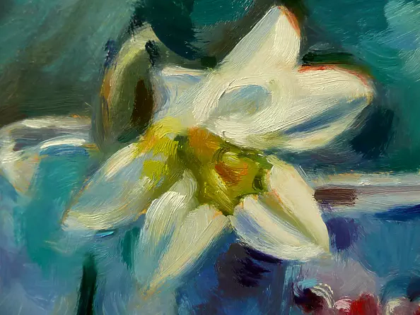 Barbara Gulbinowicz - Still life with narcissus and lemon