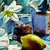 Barbara Gulbinowicz - Still life with narcissus and lemon