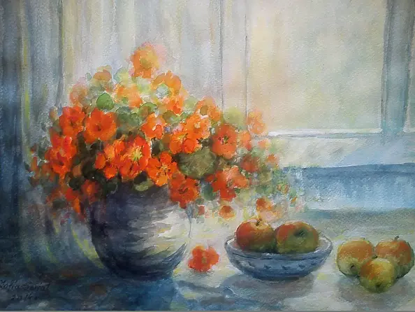 Zofia Świat - Martwa natura z nasturcją