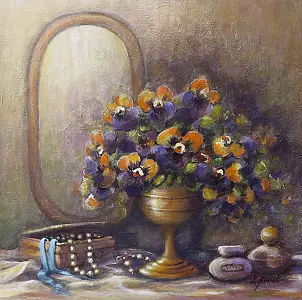 Zofia Świat - Still life with blue ribbon