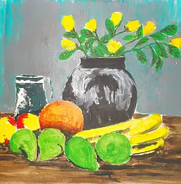 Agata Bojarska, Натюрморт с фруктами, Акрилова картина - папір, 32 x 45