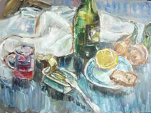 Kazimierz Komarnicki - Still life with sardines
