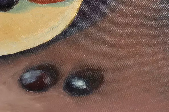 Bożena Mozolewska - Martwa natura z winogronami, pomarańczem i ananasem