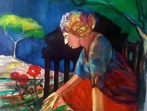 Marzena Salwowska, Martyna z Rzymu w szatach męczęństwa/ Żywoty świętych, Akwarele - papier, 46 x 38