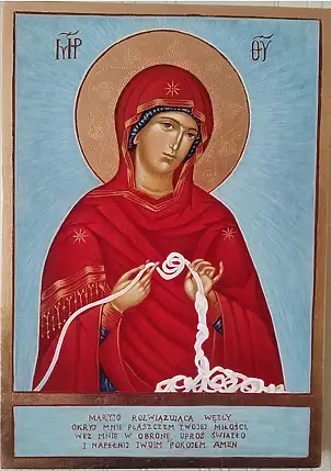 Jadwiga Kowalska, Matka Boża Rozwiązująca Węzły, Tempera - płyta, 30 x 40