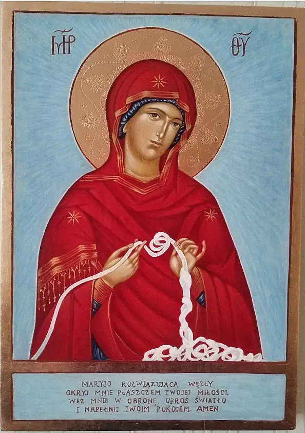 Jadwiga Kowalska, Matka Boża Rozwiązująca Węzły, Tempera - płyta, 30 x 40