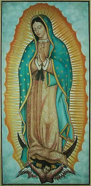 Zbigniew Suwała, Unsere Liebe Frau von Guadalupe – Tilma, Acrylgemälde - Leinwand, 62 x 184