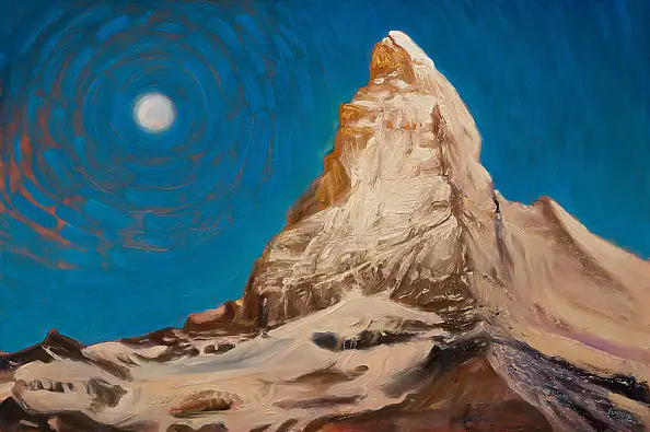 Wojciech Pater, Il Cervino e la Luna, Quadro a olio - pannello, 60 x 40