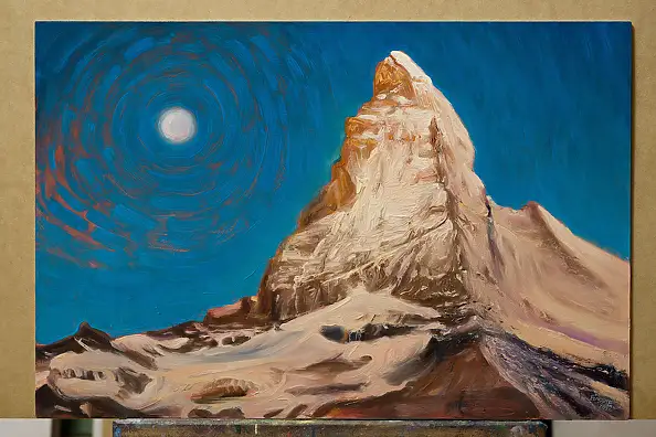 Wojciech Pater, Il Cervino e la Luna, Quadro a olio - pannello, 60 x 40