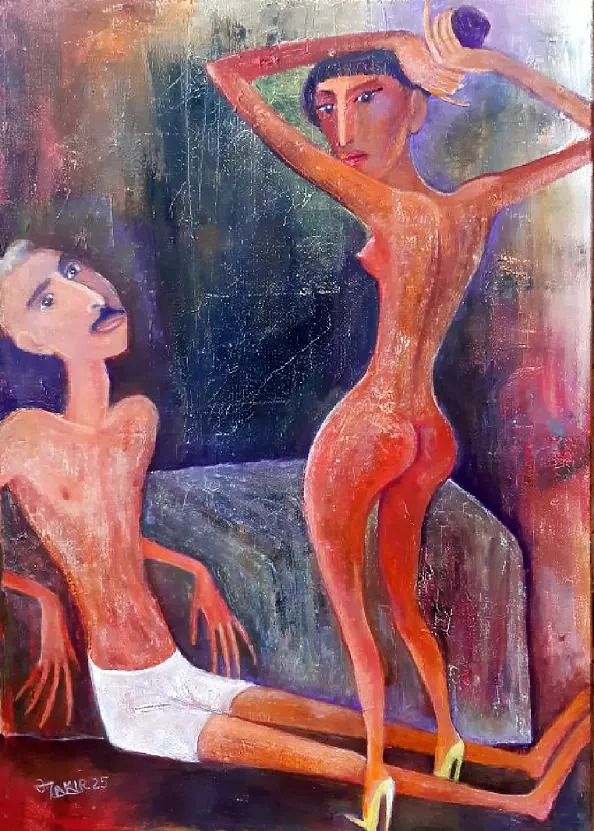 ZAKIR AHMEDOV - Meeting 2025year 70x50cm Original painting Oil on canvas