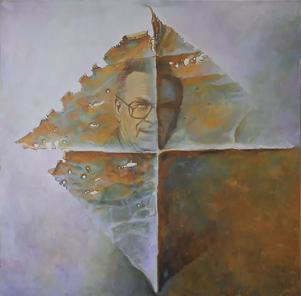 Ireneusz Szczęch - Memorial for Zdzisław Beksiński oil on canvas 100x100cm