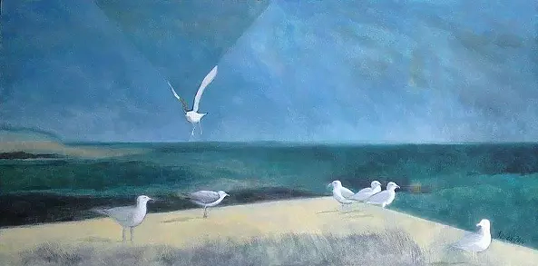 Anna Sąsiadek - Gulls acrylic on the plate | 120x60