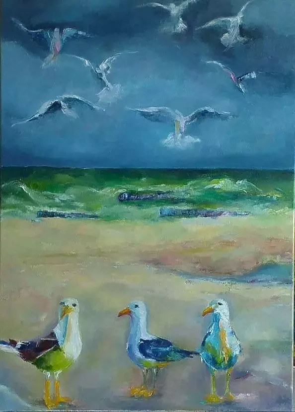 Anna Michalczak - Mewy na brzegu morza.