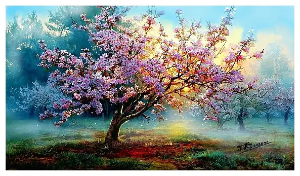 Teresa Kopańska - "Alba nebbiosa nel boschetto di ciliegi"