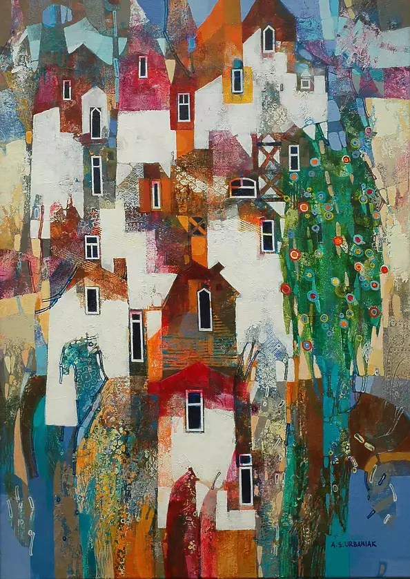 Alicja Słaboń Urbaniak - A town with a blooming tree