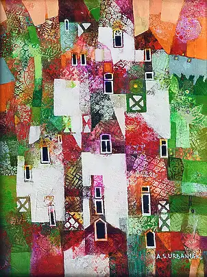 Alicja Słaboń Urbaniak, Eine Traumstadt, Ölbild - Leinwand, 30 x 40