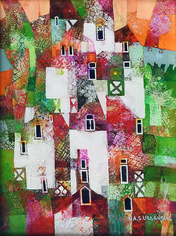 Alicja Słaboń Urbaniak, Eine Traumstadt, Ölbild - Leinwand, 30 x 40