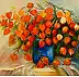 Grażyna Potocka, Physalis bouquet oil painting 40cm-50cm, Oil painting - canvas, 50 x 40