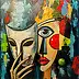 katarzyna nachajska, Entre le masque et le regard, Peinture acrylique - toile, 100 x 100