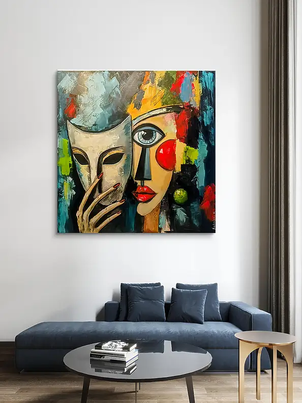katarzyna nachajska, Entre le masque et le regard, Peinture acrylique - toile, 100 x 100
