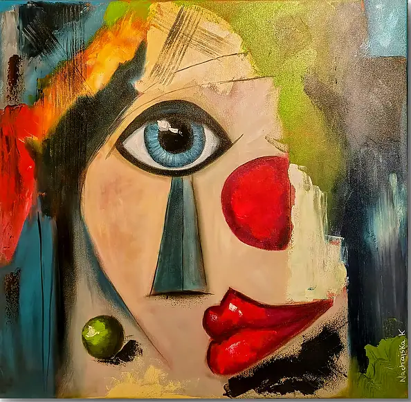 katarzyna nachajska, Between glances, Acrylic painting - canvas, 80 x 80