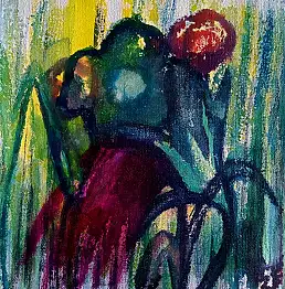 Marzena Salwowska, Место для людей и бабочек / Трава и цветы, Акрилова картина, Туш - холст, 27 x 27