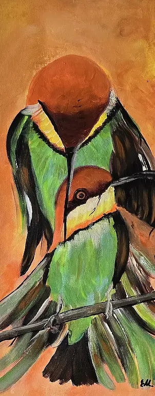 Ewa Mościszko, Milosbe manewry 50x20x1 cm, karyl na pllotnie, Obraz akrylowy - płótno, 20 x 50