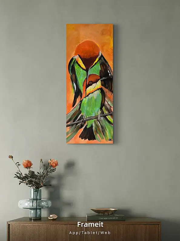 Ewa Mościszko, Milosbe manewry 50x20x1 cm, karyl na pllotnie, Obraz akrylowy - płótno, 20 x 50