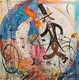 Dariusz Grajek, Amore in tandem....., Quadro ad acrilico - tela, 60 x 60