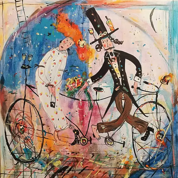 Dariusz Grajek, Amore in tandem....., Quadro ad acrilico - tela, 60 x 60
