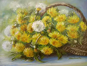 Maria Roszkowska - Dandelions - dandelions in a basket