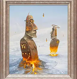Jarosław Jaśnikowski, Moai ognia i lodu, Obraz olejny - płótno, 60 x 70