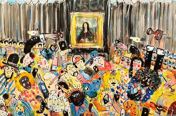 Dariusz Grajek, Mona Lisa w Luwrze....., Obraz akrylowy, Obraz olejny - płótno, 117 x 80