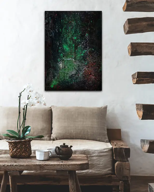 Iwona Jabłońska, Monstera of the future, Watercolors, Impasto, Other, Glaze, Acrylic painting, Oil painting, Mixed media, Tempera - canvas, 50 x 70