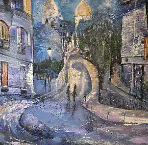Ewa Mościszko - Montmartre, painting on canvas 50x50x2 cm
