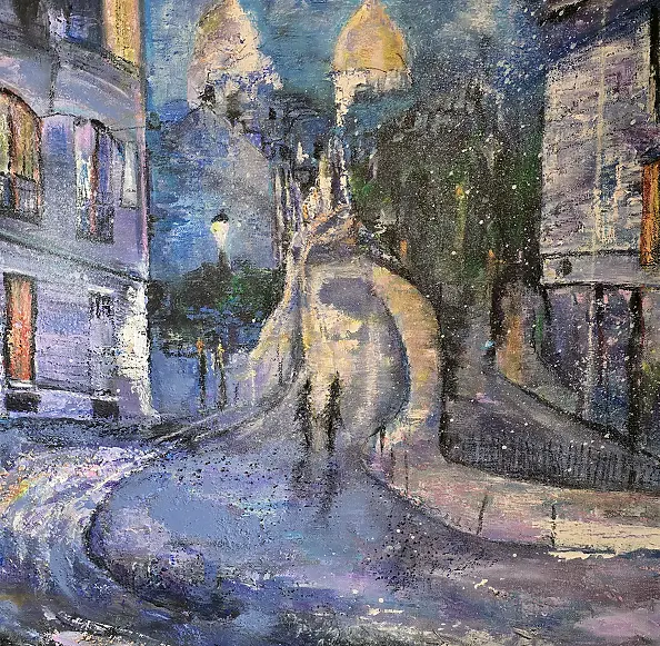 Ewa Mościszko - Montmartre, painting on canvas 50x50x2 cm