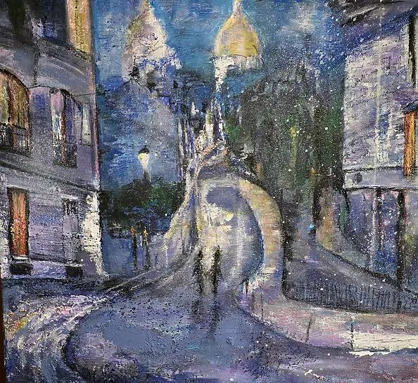 Ewa Mościszko - Montmartre, painting on canvas 50x50x2 cm