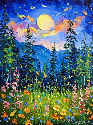 Olha Darchuk - Moonlit Night by the Mountains
