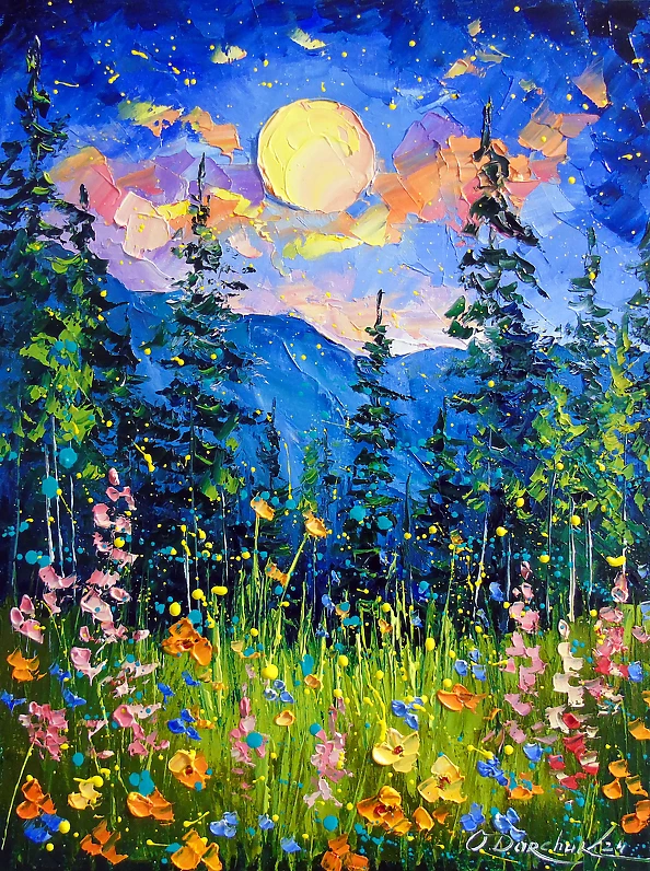 Olha Darchuk - Moonlit Night by the Mountains