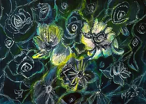 Marzena Salwowska - A sea of white roses falling into abstraction