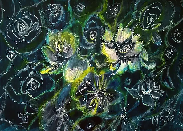 Marzena Salwowska - A sea of white roses falling into abstraction