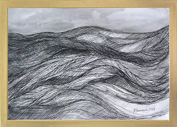 Anna Skowronek - Morze -  czarno biały rysunek oryginał unikat