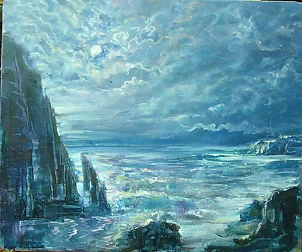 Kazimierz Komarnicki - Sea and rocks. Full moon