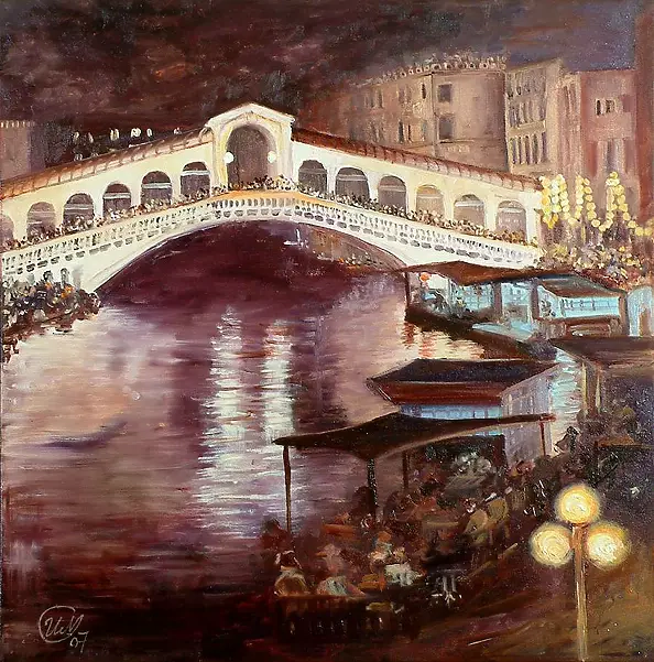 Urszula Nieborak - Rialto Bridge from the cycle of Venice at night