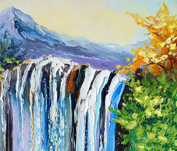 Olha Darchuk - Mountain waterfall by the lake