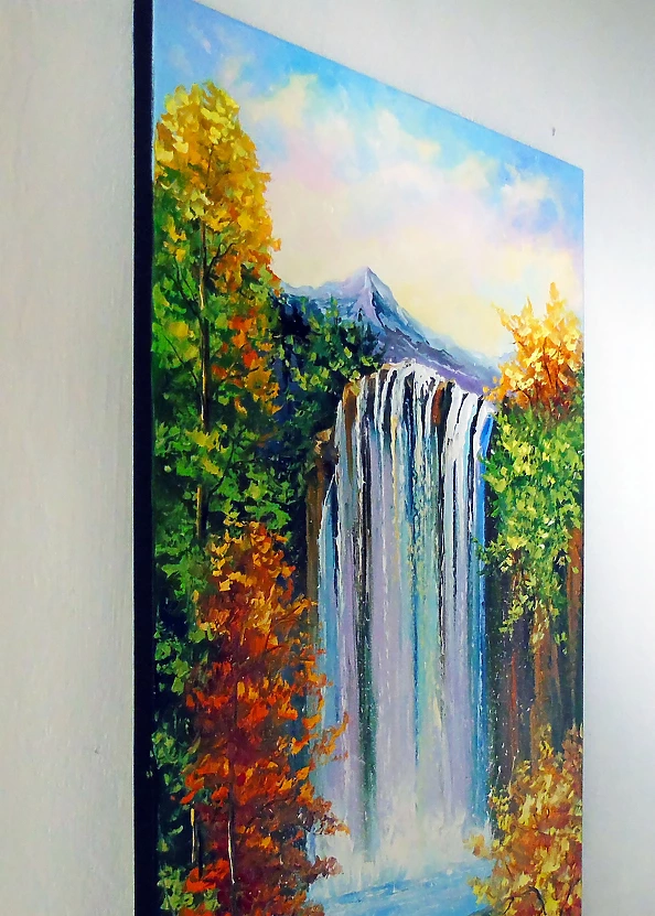 Olha Darchuk - Mountain waterfall by the lake
