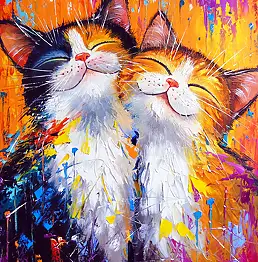Olha Darchuk, Purr-fect Happiness , Oil painting - canvas, 50 x 60