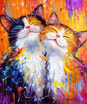 Olha Darchuk, Purr-fect Happiness , Obraz olejny - płótno, 50 x 60