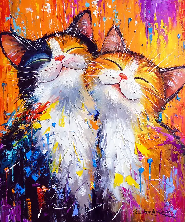 Olha Darchuk, Purr-fect Happiness , Obraz olejny - płótno, 50 x 60